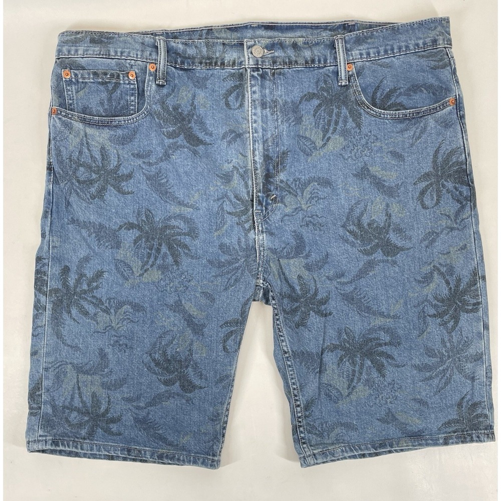 Levi's 502 Jean Short Mens 42 Blue Denim Palm Tree Tropical Taper Stretch Cotton